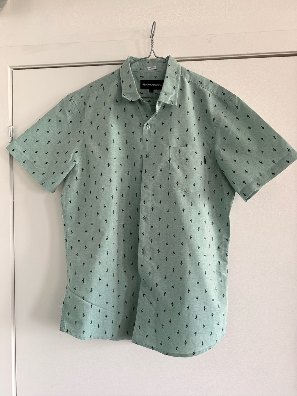 Mackage Mint Green Short Sleeve Button-Down with Tiny Black Motif